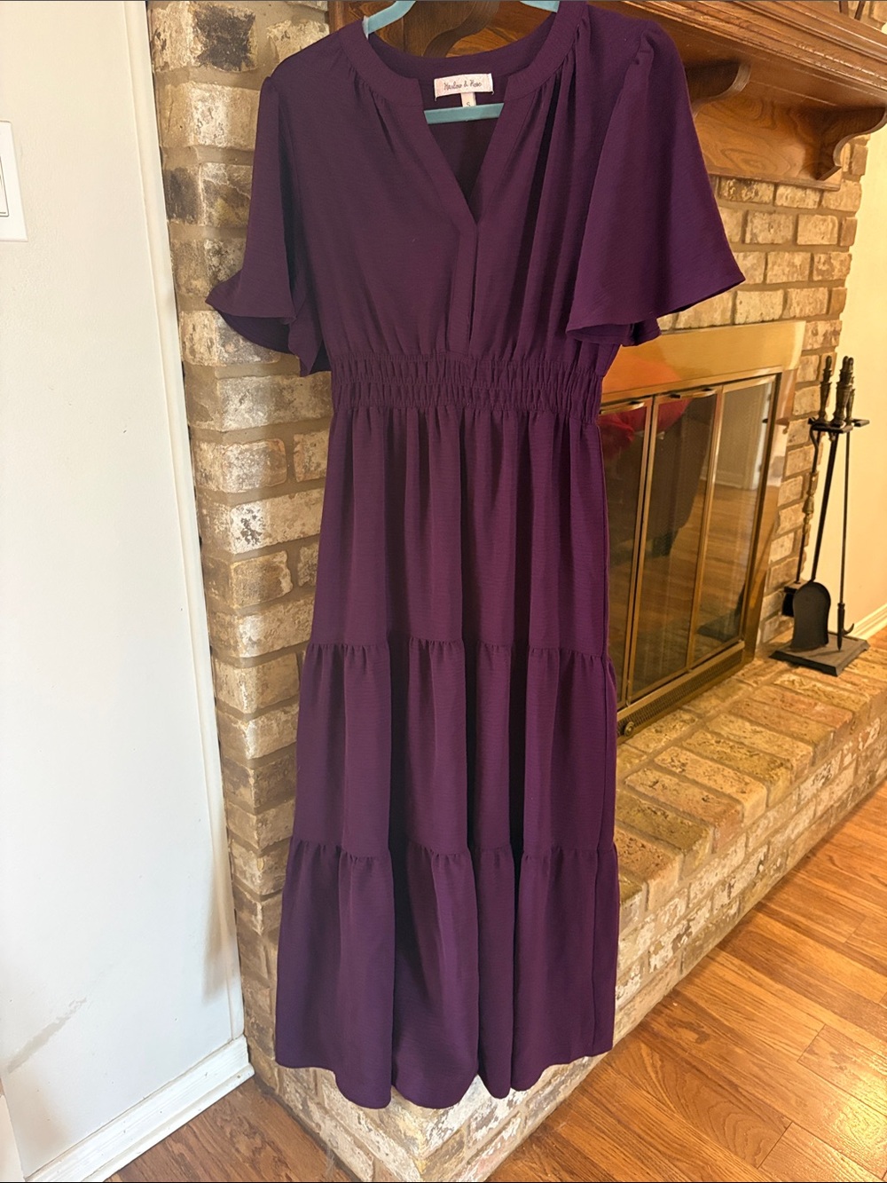 Harlow & Rose Plum Tiered Maxi Dress with Smocked Waist